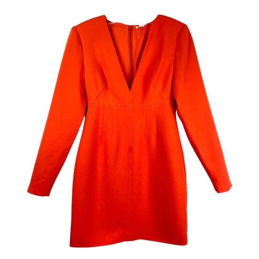 LBV Women's Orange Long Sleeve V NECK DRESS WITH SHOULDER PADS Sz 4  NWT 598